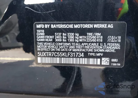 2019 BMW X3 Sdrive30I from USA, damaged, VIN 5UXTR7C55KLF31734